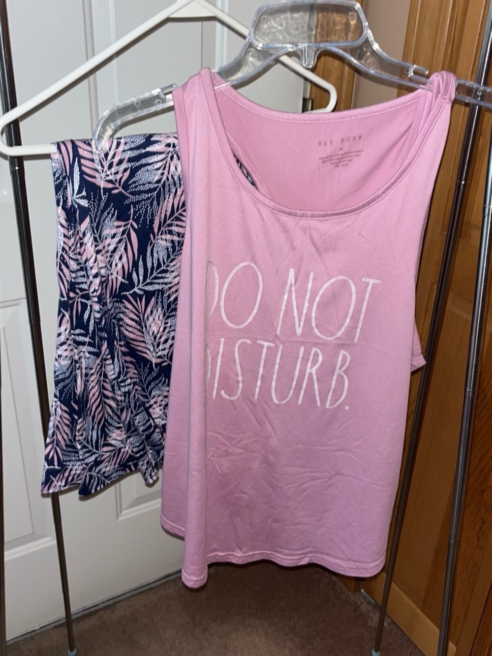 Rae Dunn Pink 'Do Not Disturb' Tank with Navy Palm-Print Shorts